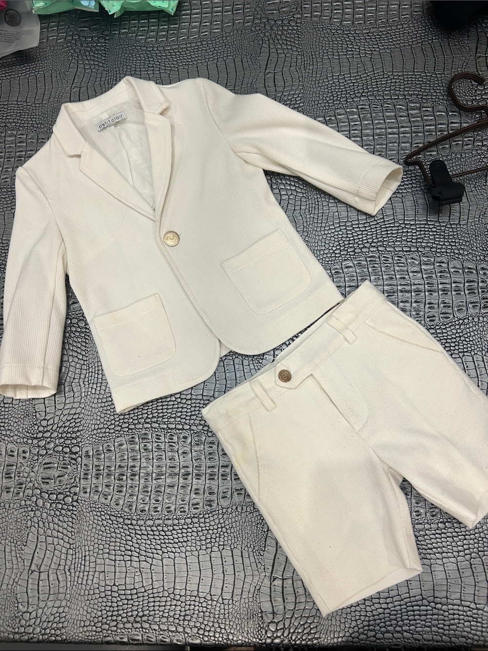 Toddler Cream Knit Blazer and Shorts Set